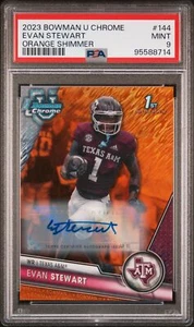 Evan Stewart 2023 Bowman University Chrome #144 Auto /25 Orange PSA 9 Rookie - Picture 1 of 2