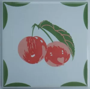 LAURA ASHLEY Vintage Tile Ceramic Wall Cherries 6"² Retro - SEVERAL AVAILABLE - Picture 1 of 11