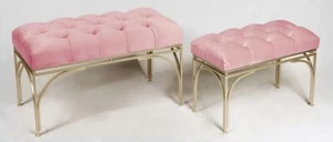 2 x piece Tufted metal benches L2 pink velvet/footstool set seat - Picture 1 of 20
