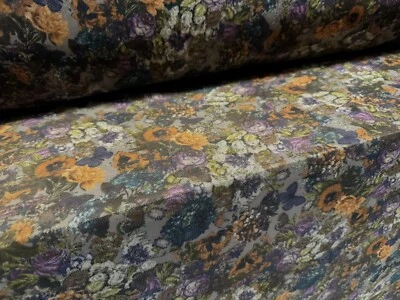 Rede de malha elétrica tecido de elastano elástico, por metro - estampa de jardim borboleta - Imagem 1 de 4