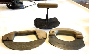 THREE PRIMITIVE ANTIQUE DOUGH CUTTERS ROCKER STYLE ONE DOUBLE BLADED - Picture 1 of 4