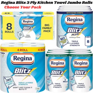Regina Blitz 3 Ply Kitchen Towel Jumbo Sheets Rolls Household Towel Recyclable - Picture 1 of 50