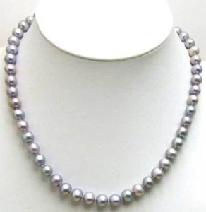 8-9mm Round Natural Freshwater Gray Pearl Necklace for Women 17" Chokers Jewelry - Picture 1 of 11