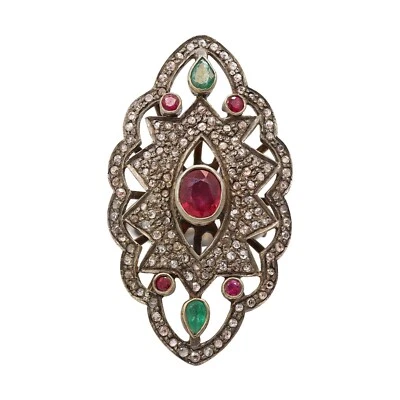 925 Argento Sterling Rubino Naturale & Smeraldo Diamante Vittoriano Misura - Immagine 1 di 4