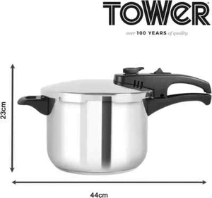 Pressure Cooker 6 Litre- Tower T80244 with Steamer Basket - Stainless Steel 748 - Picture 1 of 3