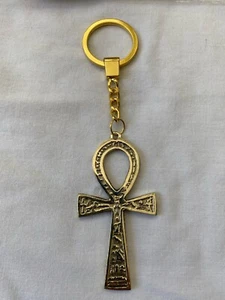 Egyptian Brass Ankh Key of Life Engraved Hieroglyphics Handmade Keychain 5.5" - Picture 1 of 3