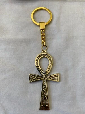 Egyptian Brass Ankh Key of Life Engraved Hieroglyphics Handmade Keychain 5.5" - Image 1 of 3