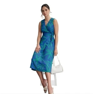 NWT DKNY Women's Palm-Print Textured Wrap Midi Dress Size 18W MSRP$140 - Picture 1 of 10