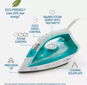 T-fal Ecomaster Steam Iron - 1400W, Ceramic Soleplate, Eco-Friendly - Picture 1 of 8