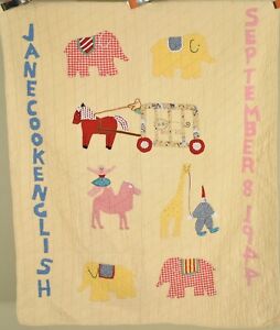 Folky Vintage Circus Animal Crib Applique Quilt ~Signed & Dated "1944!"