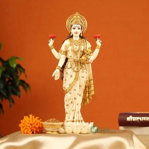 Estatua de pie Lakshmi pintada a mano mármol diosa estatua Laxmi 10 pulgadas - Imagen 1 de 10