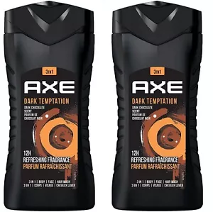 2 x Axe Dark Temptation 3 In 1 Body Face Hair Wash Men 250ml Chocolate Fragrance - Picture 1 of 5