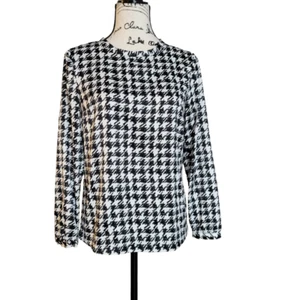 Blusa Top Pendleton Blanco y Negro Pata de Gallo Manga Larga - Talla 4 Pequeña - Imagen 1 de 9