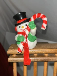 Vintage Candy Cane Snowman Christmas Shelf Sitting Stocking Holder - Picture 1 of 8
