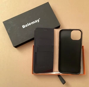 *New* Belemay Navy Blue Leather Folio Case for Apple iPhone 13 - Picture 1 of 7