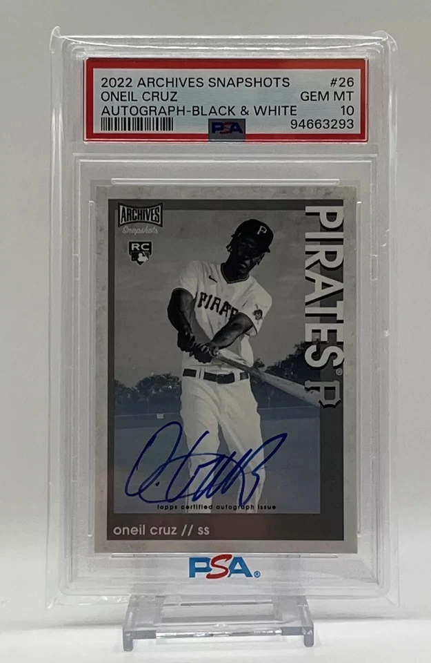 2022 Archives Snapshots - Oneil Cruz RC 26 /25 Black And White Auto PSA 10 GemMT - Image 1 of 4