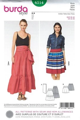 Burda 6514 Gathered Skirts w Yoke & Scarf, Tiered Option Sz 10-20 UNCUT Pattern - Image 1 of 4