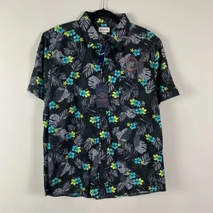 Haggar The Tuckless Shirt Size Large Black Floral Short Sleeve Cotton Hawaiian - Picture 1 of 10