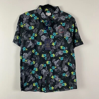 Camisa Haggar The Tuckless Talla Grande Negra Floral Manga Corta Algodón Hawaiana Foto 1 de 4