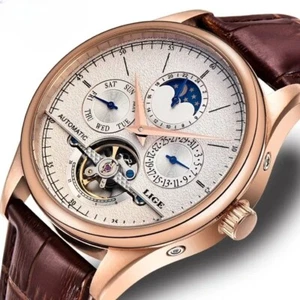 LIGE Men Watches Automatic Mechanical Watch Tourbillon Genuine Leather Waterproo - Picture 1 of 20
