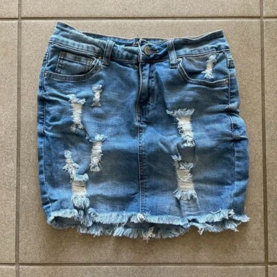 Wax Jean Distressed Mini Denim Jean Skirt Women's Size Small - Image 1 of 4