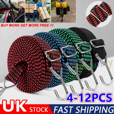 12pcs Heavy Duty Long Bungee Cords 1-2M elastic Luggage Straps with Hooks Car UK - Image 1 of 4