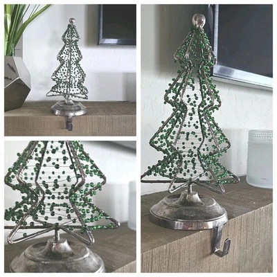 2-Lg De Colección Resistente Árbol de Navidad Medias Cuentas de Vidrio Plateado 12" Foto 1 de 4