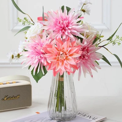 Ramo de flores artificiales falsas, ramo de flores de dalia de seda sintética arreglo floral... Foto 1 de 4