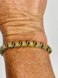 "Pulsera tenis tono dorado disfraz marca fabricantes estados unidos corona vintage 8""" - Imagen 1 de 8