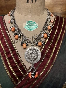 Mediterranean Orange Coral & Bee Hive SeaShell Engina Mendicaria Rolo Necklace. - Picture 1 of 18