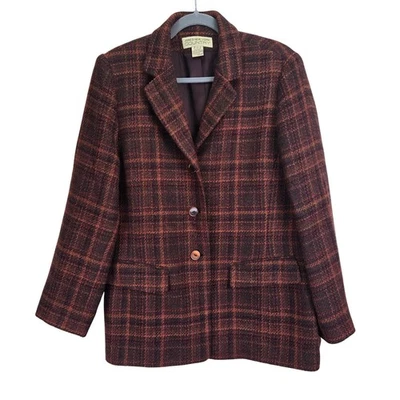 Vintage Jones New York Country Wool Blazer Size 16 Plaid Brown Preppy Academia - Image 1 of 4