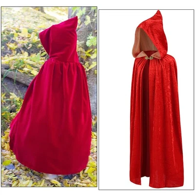 Kids Red Hood Cloak Christmas Hooded Velvet Cape Fairy Tale Costume - Image 1 of 4