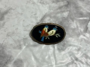 Broche prendedor victoriano antiguo vintage de cobre esmalte guilloche 2 pájaros dobles - Imagen 1 de 4