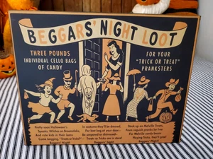 RETRO VINTAGE ANTIGUO ESTILO MODERNO HALLOWEEN MENDIGOS BOTÍN VIOLONCHELO BOLSA TIENDA DE DULCES LETRERO - Imagen 1 de 12