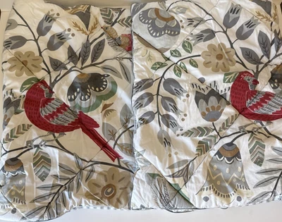 POTTERY BARN JOLLY BIRD 2 Percale Quilted Std Pillow Shams Reverses to Stripes - Image 1 of 4