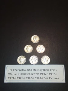 Lot #777 6 Beautiful Mercury Dimes 1936-P 1937-S 1939-P 1941-P 1942-P & 1943-P - Picture 1 of 4