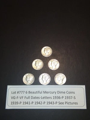 Lot #777 6 Beautiful Mercury Dimes 1936-P 1937-S 1939-P 1941-P 1942-P & 1943-P - Image 1 of 4