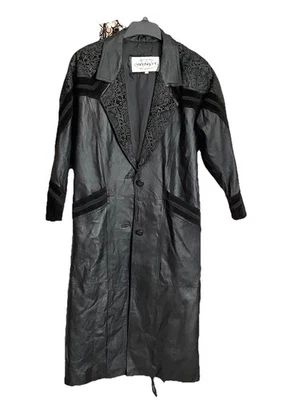 Winlit Vintage Leather Trench Coat Black Paisley Suede Accents Women’s Medium - Image 1 of 4