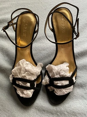 J. Crew 女式踝带麂皮绒高跟鞋,黑色,6.5 码 — 第 1/4 张图片