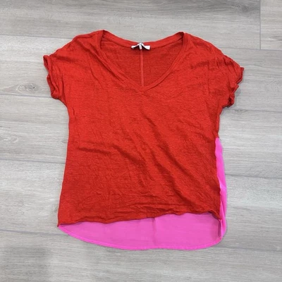 Sandro Paris V neck short sleeve linen blend top red pink XS - Image 1 of 4