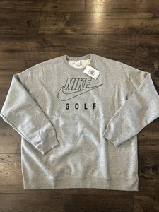 Nike Swoosh Golfschläger Fleece Rundhals Herren Sweatshirt Grau Größe XL Neu mit Etikett - Bild 1 von 4
