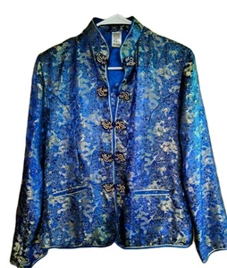 Vintage Binh Thuan Vietnamese Blue Gold Dragon Jacket Petit Small - Picture 1 of 6