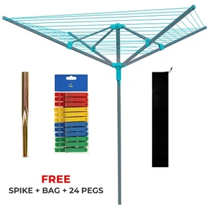 DREHLUFTGERÄT 50M AUSSEN 4 ARME KLEIDUNG WASCHLEITUNG TROCKNER BODEN SPIKE & ABDECKUNG - Bild 1 von 14