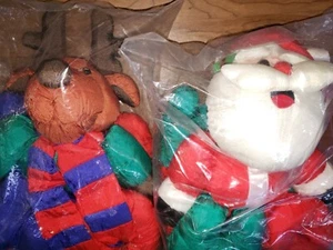 Nylon Christmas Wall Decoration Santa Reindeer Ho Ho Ho Plush Stuffed Vintage - Picture 1 of 5
