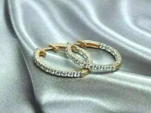 2Ct Round Cut VVS1/D Diamond Huggie Hoops Women Earrings 14k Yellow Gold Plated - Picture 1 of 9