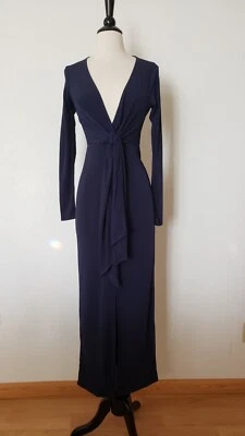 Anthropologie Maxi Dress New Size Small XS Navy Blue Tie Slit Chic Classy - Image 1 of 4