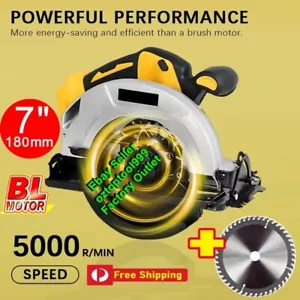 Brushless Cordless 7'' Circular Saw 180mm Wood Tile Saw For Dewalt 18V Battery - Picture 1 of 15