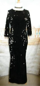 NEW Dress 14 Black Sequin Velvet Chenille Evening Ballgown VERY Bardot Stretch - Picture 1 of 5