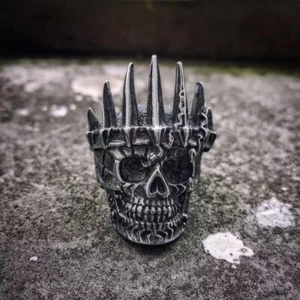BAGUE ACIER INOXYDABLE CRÂNE DE ROI ARÈS BIKER PUNK GOTHIQUE - Imagen 1 de 3