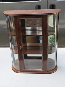 Wood Curio Cabinet Bombay Company Curved Bent Glass -  Mirrored 3 Shelf Display - Picture 1 of 12